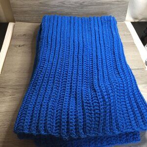 Handmade Chunky Blue Crochet Blanket 41" Wide X 46" Long